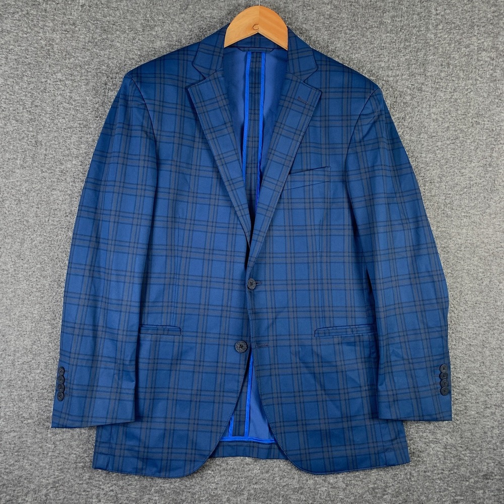 Twillory Air Blazer Jacket Men 38S Blue Windowpane Performance Sport Coat